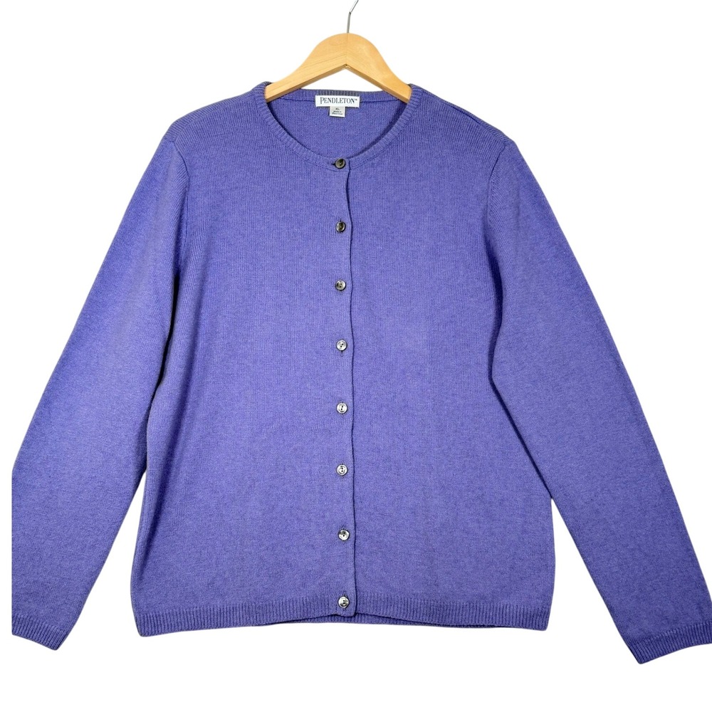 Pendleton‎ Cardigan Sweater XL Purple Lambswool Button Front Long Sleeve Preppy